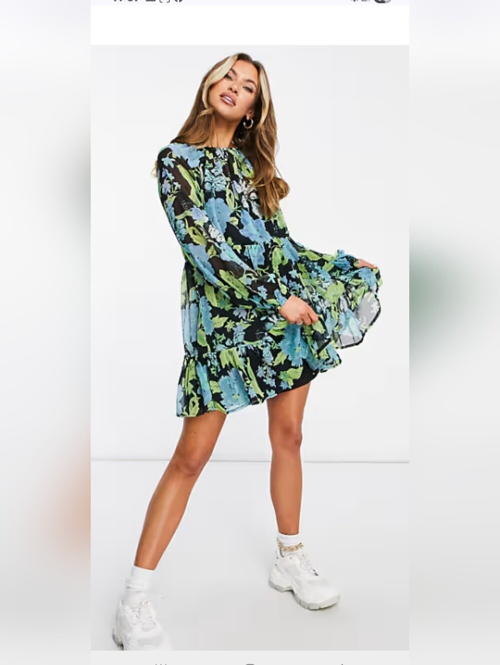 ASOS Black Mini Dress with Blue and Green Floral Print